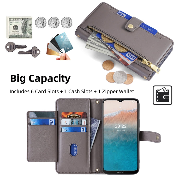 For Nokia C21 Plus Sheep Texture Cross-body Zipper Wallet Leather Phone Case(Grey) - Nokia Cases by PMC TechLife | Online Shopping South Africa | PMC TechLife | Buy Now Pay Later Mobicred
