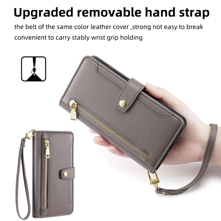 For Nokia C21 Plus Sheep Texture Cross-body Zipper Wallet Leather Phone Case(Grey) - Nokia Cases by PMC TechLife | Online Shopping South Africa | PMC TechLife | Buy Now Pay Later Mobicred