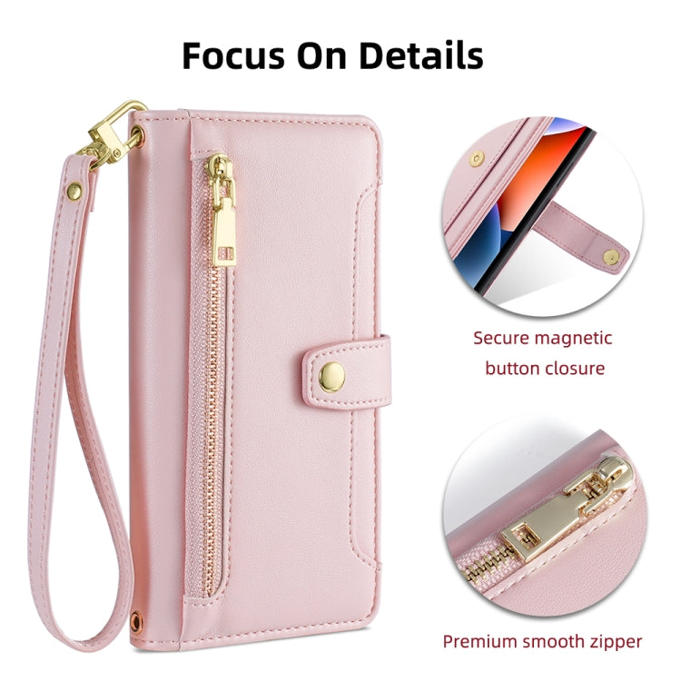 For Nokia C21 Plus Sheep Texture Cross-body Zipper Wallet Leather Phone Case(Pink) - Nokia Cases by PMC TechLife | Online Shopping South Africa | PMC TechLife | Buy Now Pay Later Mobicred