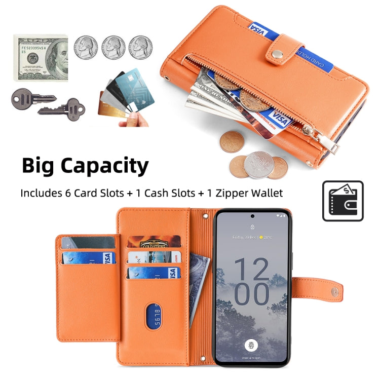 For Nokia X30 5G Sheep Texture Cross-body Zipper Wallet Leather Phone Case(Orange) - Nokia Cases by PMC TechLife | Online Shopping South Africa | PMC TechLife | Buy Now Pay Later Mobicred