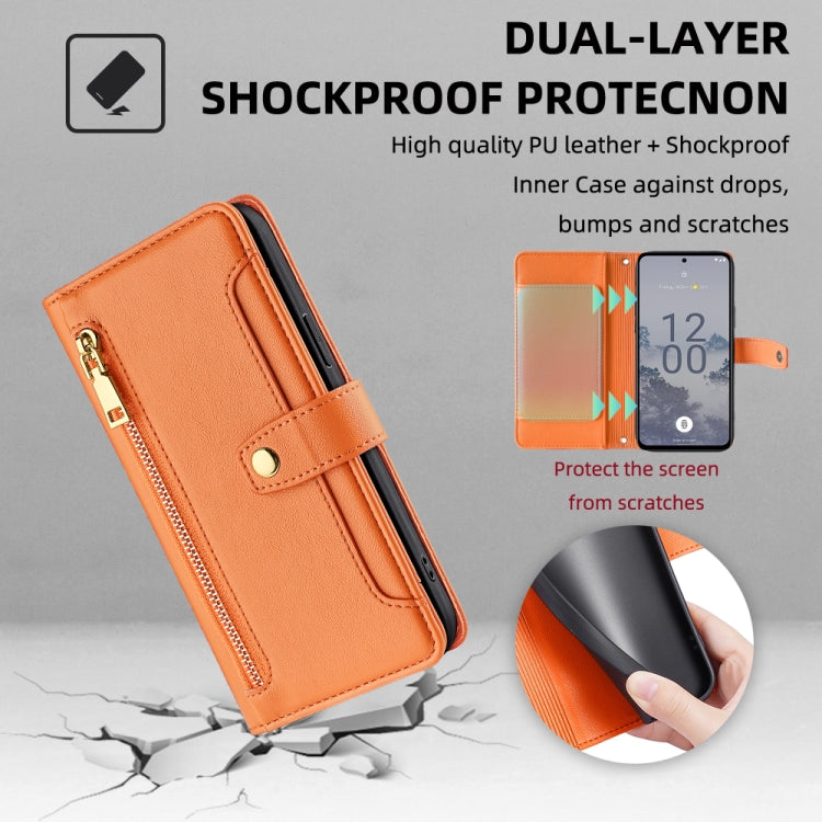 For Nokia X30 5G Sheep Texture Cross-body Zipper Wallet Leather Phone Case(Orange) - Nokia Cases by PMC TechLife | Online Shopping South Africa | PMC TechLife | Buy Now Pay Later Mobicred