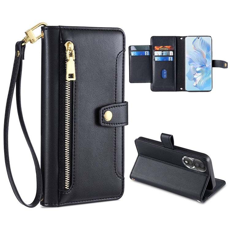 For Honor 80 Sheep Texture Cross-body Zipper Wallet Leather Phone Case(Black) - Honor Cases by PMC TechLife | Online Shopping South Africa | PMC TechLife | Buy Now Pay Later Mobicred