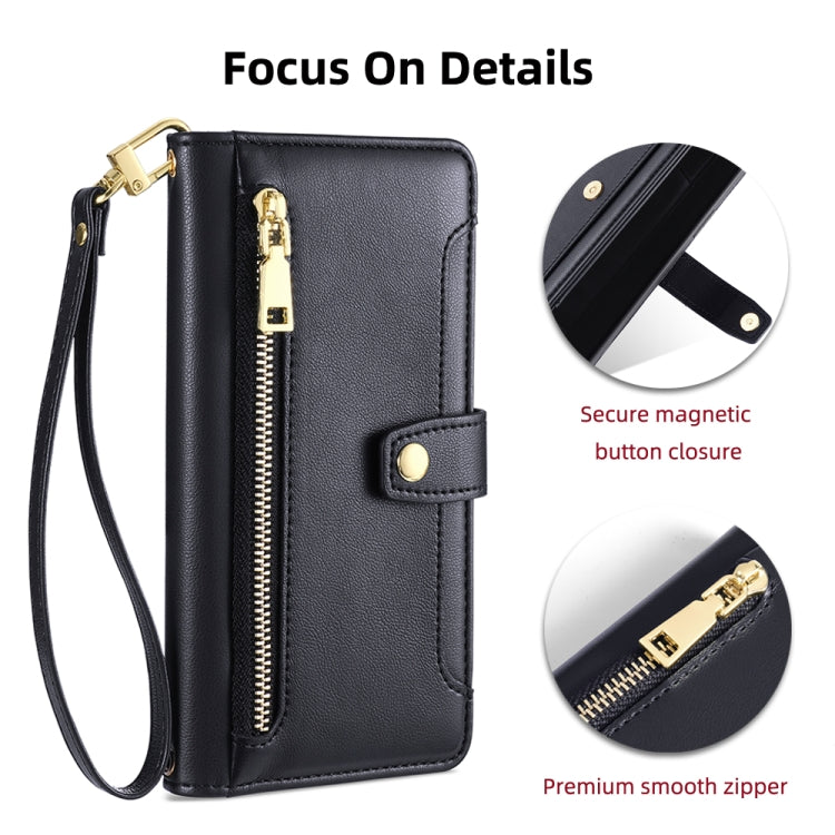 For Honor 80 Sheep Texture Cross-body Zipper Wallet Leather Phone Case(Black) - Honor Cases by PMC TechLife | Online Shopping South Africa | PMC TechLife | Buy Now Pay Later Mobicred