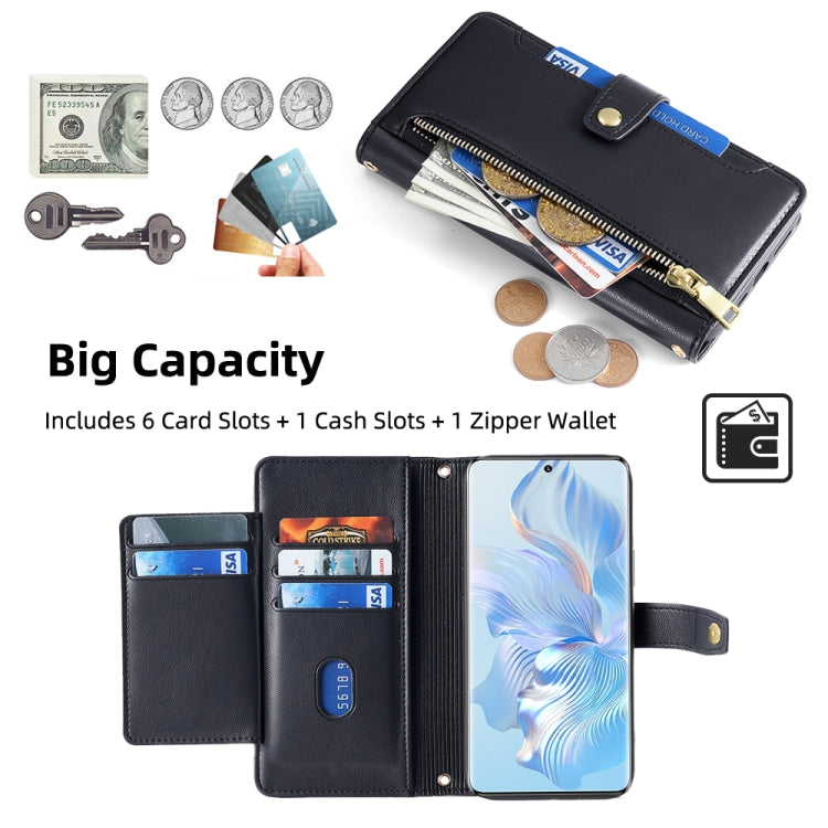 For Honor 80 Sheep Texture Cross-body Zipper Wallet Leather Phone Case(Black) - Honor Cases by PMC TechLife | Online Shopping South Africa | PMC TechLife | Buy Now Pay Later Mobicred