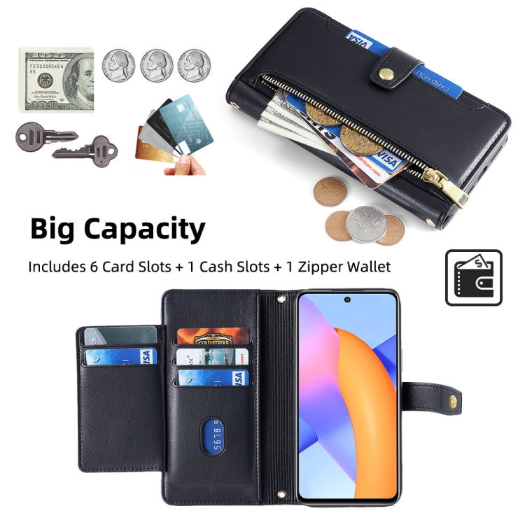 For Honor 10X Lite Sheep Texture Cross-body Zipper Wallet Leather Phone Case(Black) - Honor Cases by PMC TechLife | Online Shopping South Africa | PMC TechLife | Buy Now Pay Later Mobicred