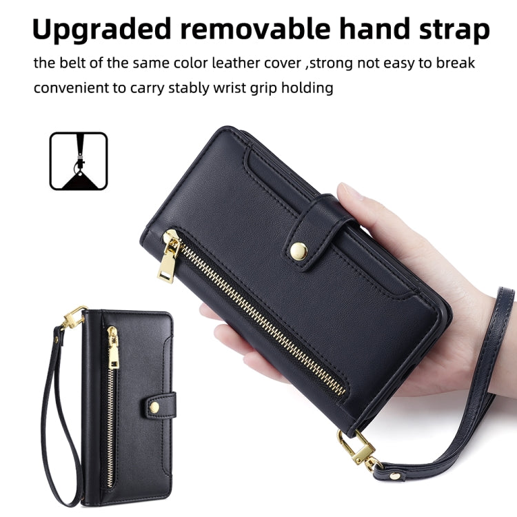For Honor 10X Lite Sheep Texture Cross-body Zipper Wallet Leather Phone Case(Black) - Honor Cases by PMC TechLife | Online Shopping South Africa | PMC TechLife | Buy Now Pay Later Mobicred