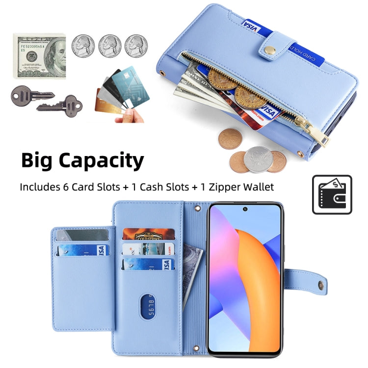 For Honor 10X Lite Sheep Texture Cross-body Zipper Wallet Leather Phone Case(Blue) - Honor Cases by PMC TechLife | Online Shopping South Africa | PMC TechLife | Buy Now Pay Later Mobicred