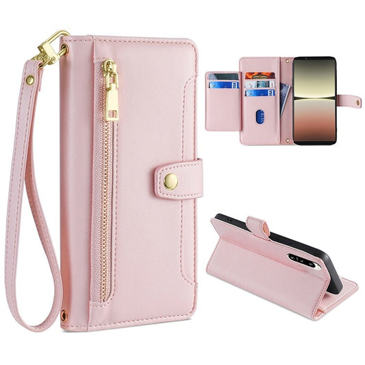 For Sony Xperia 5 IV Sheep Texture Cross-body Zipper Wallet Leather Phone Case(Pink) - Sony Cases by PMC Jewellery | Online Shopping South Africa | PMC Jewellery | Buy Now Pay Later Mobicred