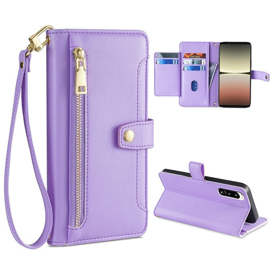 For Sony Xperia 5 IV Sheep Texture Cross-body Zipper Wallet Leather Phone Case(Purple) - Sony Cases by PMC Jewellery | Online Shopping South Africa | PMC Jewellery | Buy Now Pay Later Mobicred