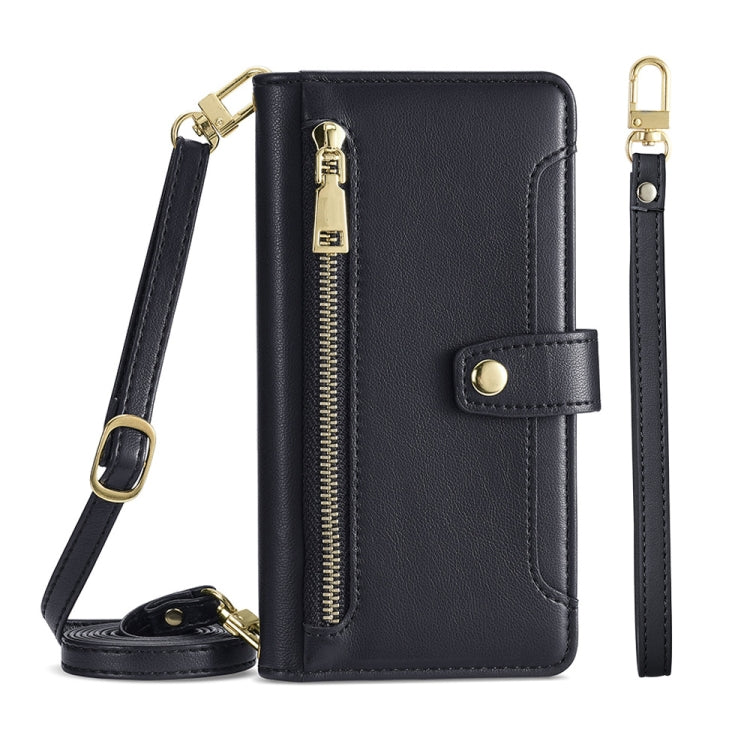 For OnePlus 10 Pro 5G Sheep Texture Cross-body Zipper Wallet Leather Phone Case(Black) - OnePlus Cases by PMC TechLife | Online Shopping South Africa | PMC TechLife | Buy Now Pay Later Mobicred
