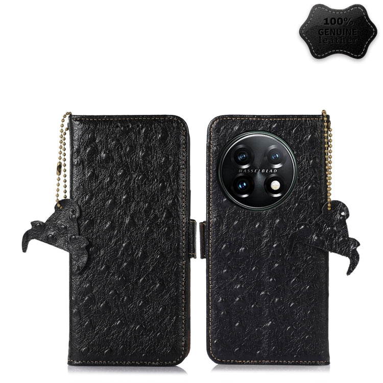For OnePlus 11 5G Ostrich Pattern Genuine Leather RFID Phone Case(Black) - OnePlus Cases by PMC TechLife | Online Shopping South Africa | PMC TechLife | Buy Now Pay Later Mobicred