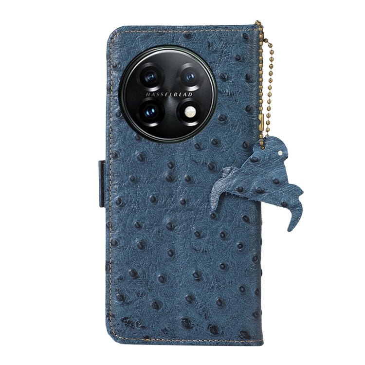 For OnePlus 11 5G Ostrich Pattern Genuine Leather RFID Phone Case(Blue) - OnePlus Cases by PMC TechLife | Online Shopping South Africa | PMC TechLife | Buy Now Pay Later Mobicred