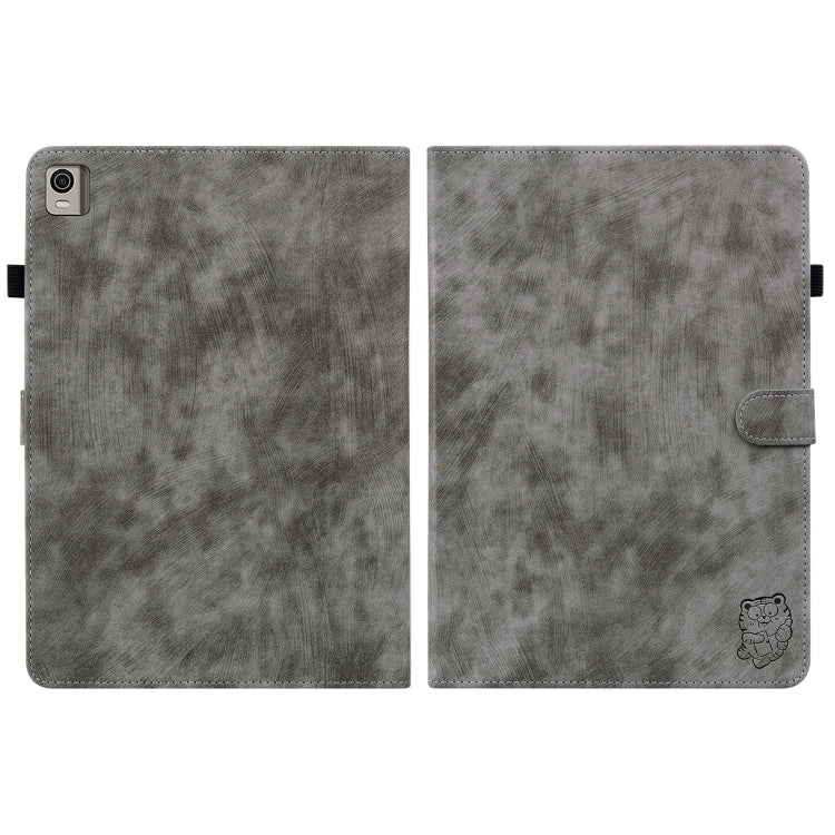 For Nokia T21 Tiger Pattern Flip Leather Tablet Case(Grey) - Nokia by PMC TechLife | Online Shopping South Africa | PMC TechLife | Buy Now Pay Later Mobicred