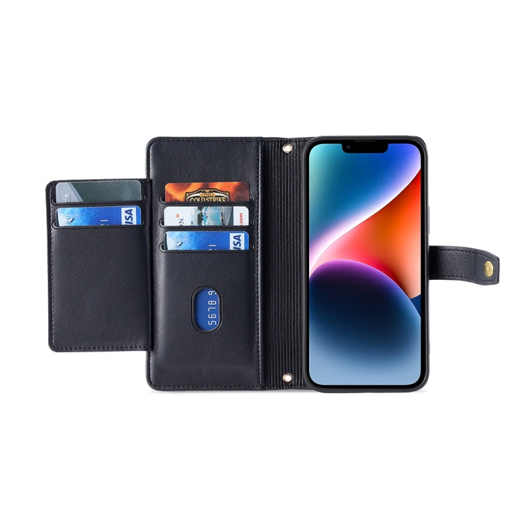 For OnePlus 11 Sheep Texture Cross-body Zipper Wallet Leather Phone Case(Black) - OnePlus Cases by PMC TechLife | Online Shopping South Africa | PMC TechLife | Buy Now Pay Later Mobicred
