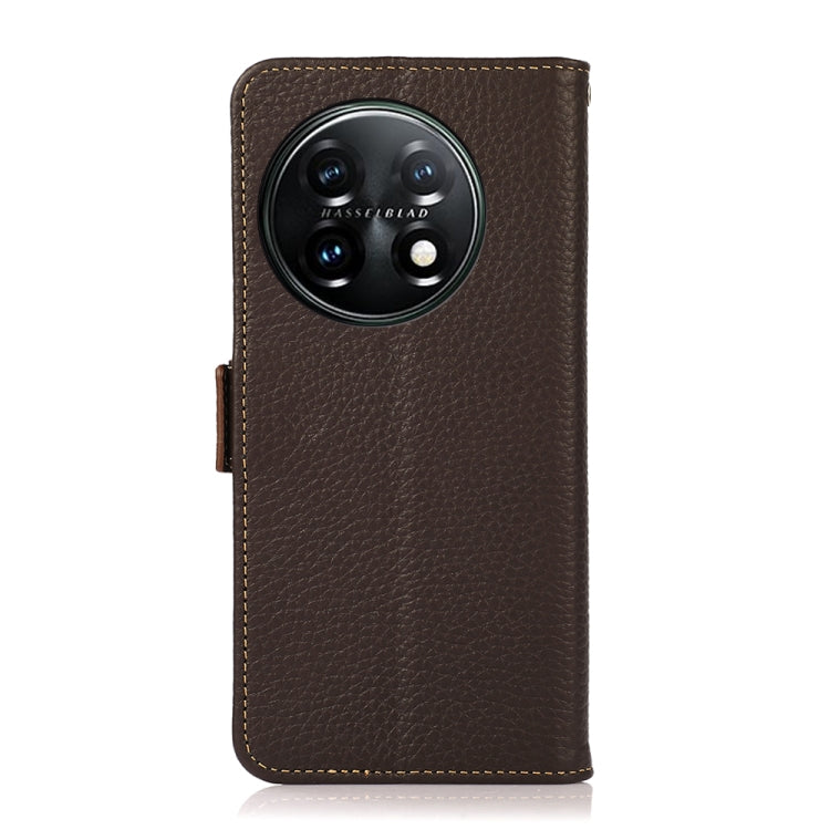 For OnePlus 11 KHAZNEH Side-Magnetic Litchi Genuine Leather RFID Phone Case(Brown) - OnePlus Cases by PMC TechLife | Online Shopping South Africa | PMC TechLife | Buy Now Pay Later Mobicred