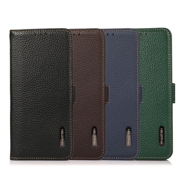 For OnePlus 11 KHAZNEH Side-Magnetic Litchi Genuine Leather RFID Phone Case(Green) - OnePlus Cases by PMC TechLife | Online Shopping South Africa | PMC TechLife | Buy Now Pay Later Mobicred