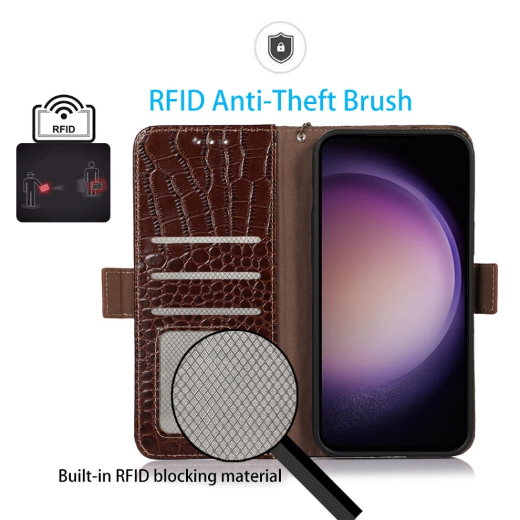 For OnePlus 11 5G Crocodile Top Layer Cowhide RFID Leather Phone Case(Brown) - OnePlus Cases by PMC TechLife | Online Shopping South Africa | PMC TechLife | Buy Now Pay Later Mobicred