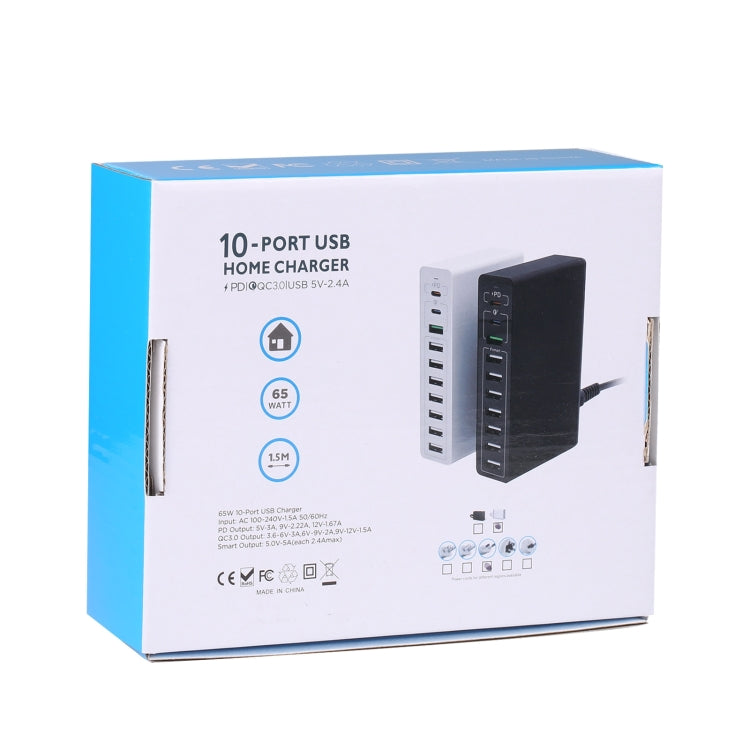 MFT-03Q 10 in 1 65W QC3.0 USB Smart Fast Charger, Plug Type:UK Plug(Black) - USB Charger by PMC TechLife | Online Shopping South Africa | PMC TechLife | Buy Now Pay Later Mobicred