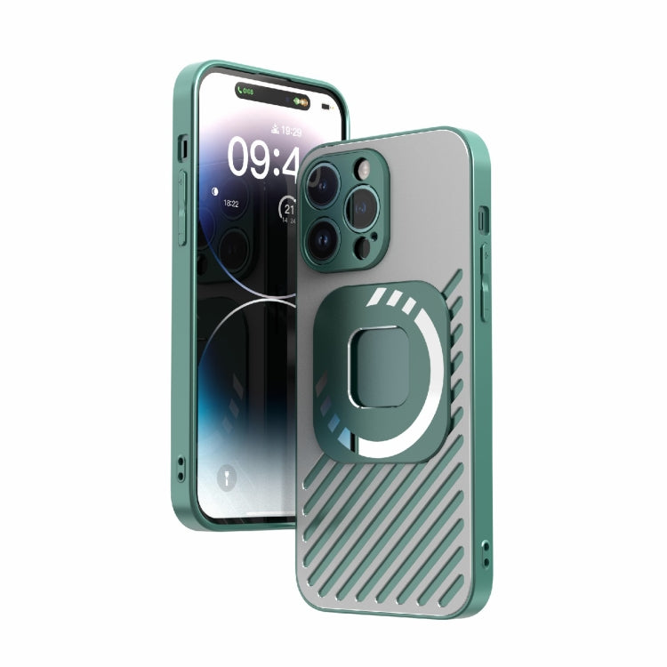 For iPhone 14 Pro Max R-JUST Square Round Mirror PC+TPU Phone Case(Green) - iPhone 14 Pro Max Cases by R-JUST | Online Shopping South Africa | PMC Jewellery