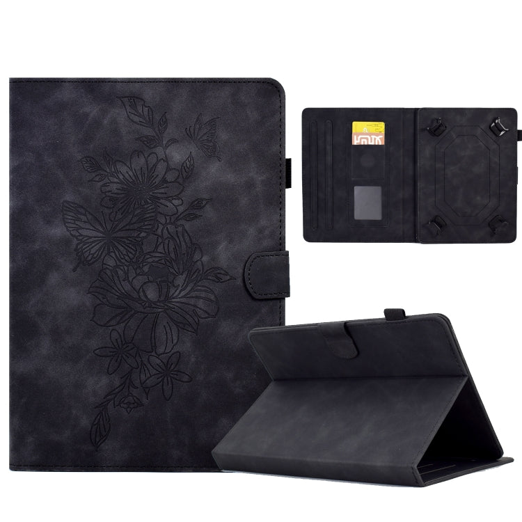 For 8 inch Tablets Peony Butterfly Embossed Leather Tablet Case(Black) - 8 inch by PMC TechLife | Online Shopping South Africa | PMC TechLife | Buy Now Pay Later Mobicred