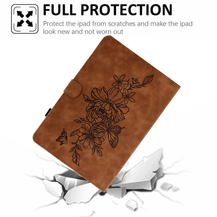 For 10 inch Tablets Peony Butterfly Embossed Leather Tablet Case(Brown) - 10 - 11 inch by PMC TechLife | Online Shopping South Africa | PMC TechLife | Buy Now Pay Later Mobicred