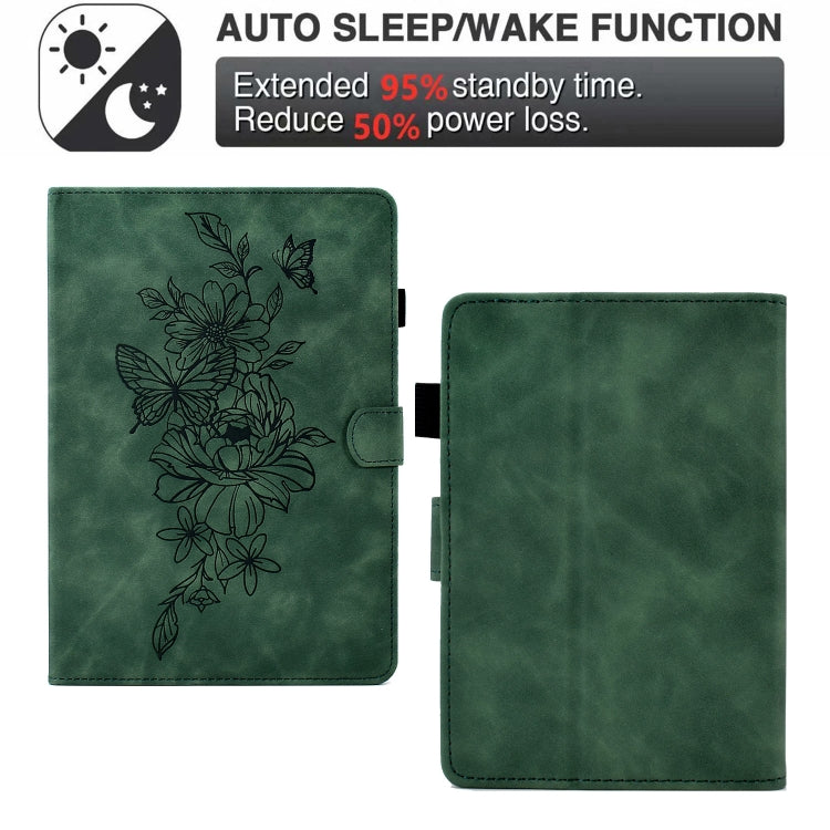 For Amazon Kindle 11th 2024 / 2022 Peony Butterfly Embossed Leather Smart Tablet Case(Green) - free shipping - PMC TechLife - Order now!