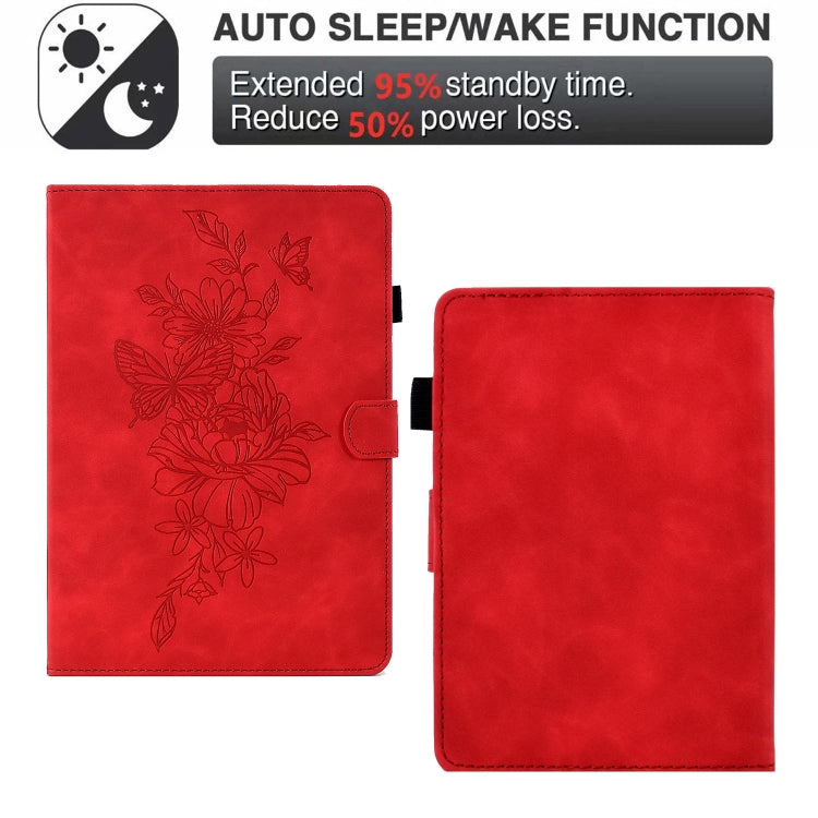 For Amazon Kindle 11th 2022 Peony Butterfly Embossed Leather Smart Tablet Case(Red) - Amazon by PMC TechLife | Online Shopping South Africa | PMC TechLife | Buy Now Pay Later Mobicred
