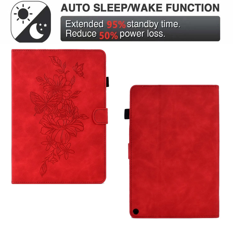 For Amazon Kindle Fire HD10 2021 Peony Butterfly Embossed Leather Smart Tablet Case(Red) - free shipping - PMC TechLife - Order now!