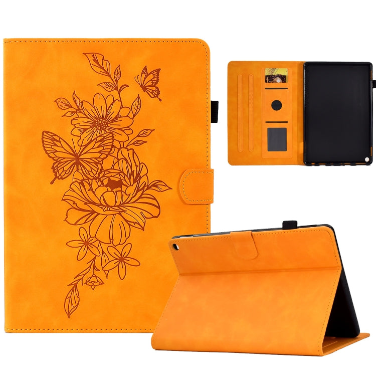 For Amazon Kindle Fire HD10 2021 Peony Butterfly Embossed Leather Smart Tablet Case(Khaki) - Amazon by PMC TechLife | Online Shopping South Africa | PMC TechLife | Buy Now Pay Later Mobicred