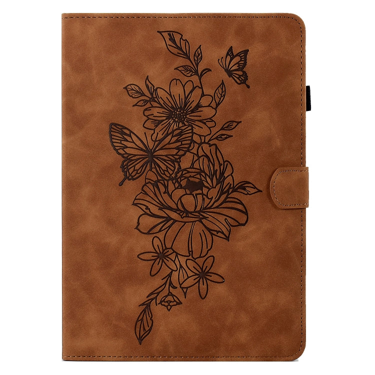 For Amazon Kindle Fire HD8 2022 Peony Butterfly Embossed Leather Smart Tablet Case(Brown) - Amazon by PMC TechLife | Online Shopping South Africa | PMC TechLife | Buy Now Pay Later Mobicred