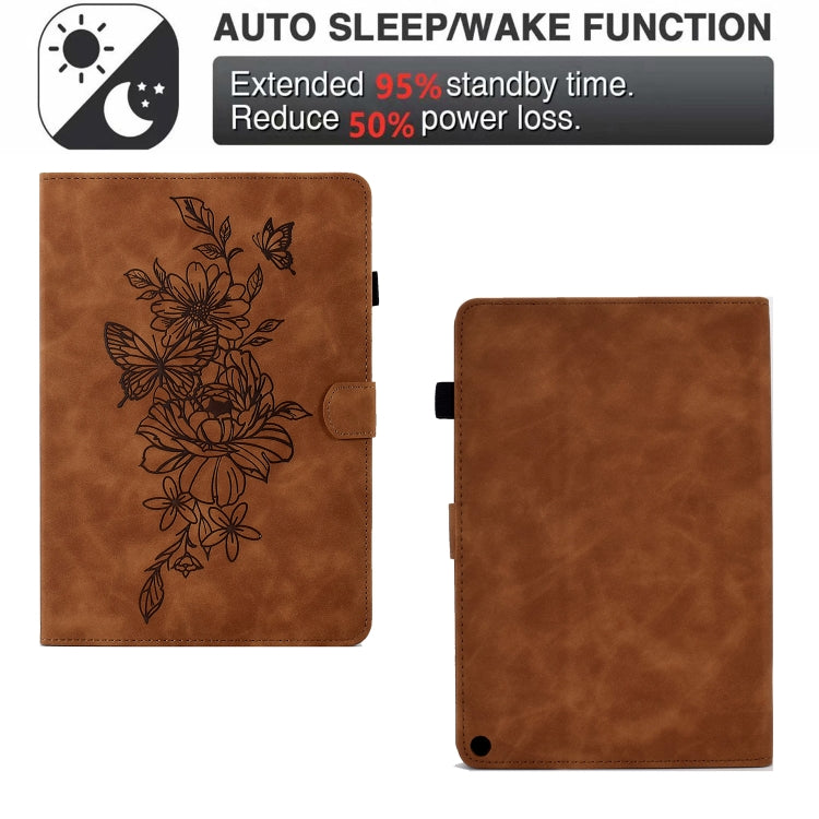 For Amazon Kindle Fire HD8 2022 Peony Butterfly Embossed Leather Smart Tablet Case(Brown) - Amazon by PMC TechLife | Online Shopping South Africa | PMC TechLife | Buy Now Pay Later Mobicred