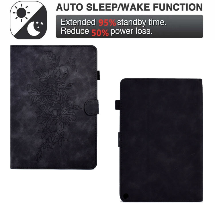 For Amazon Kindle Fire HD8 2022 Peony Butterfly Embossed Leather Smart Tablet Case(Black) - Amazon by PMC TechLife | Online Shopping South Africa | PMC TechLife | Buy Now Pay Later Mobicred