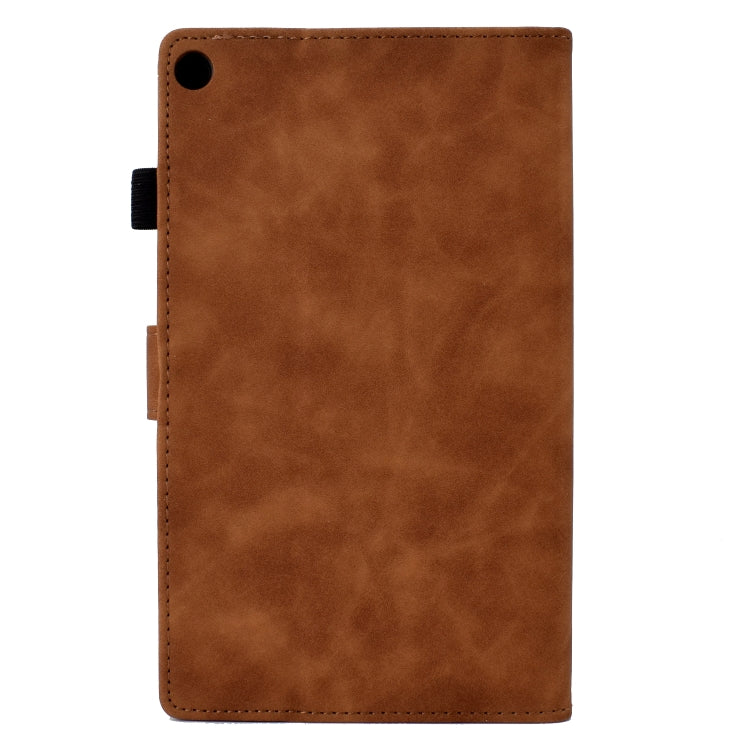For Amazon Kindle Fire HD8 2018/2017/2016 Peony Butterfly Embossed Leather Smart Tablet Case(Brown) - Amazon by PMC TechLife | Online Shopping South Africa | PMC TechLife | Buy Now Pay Later Mobicred