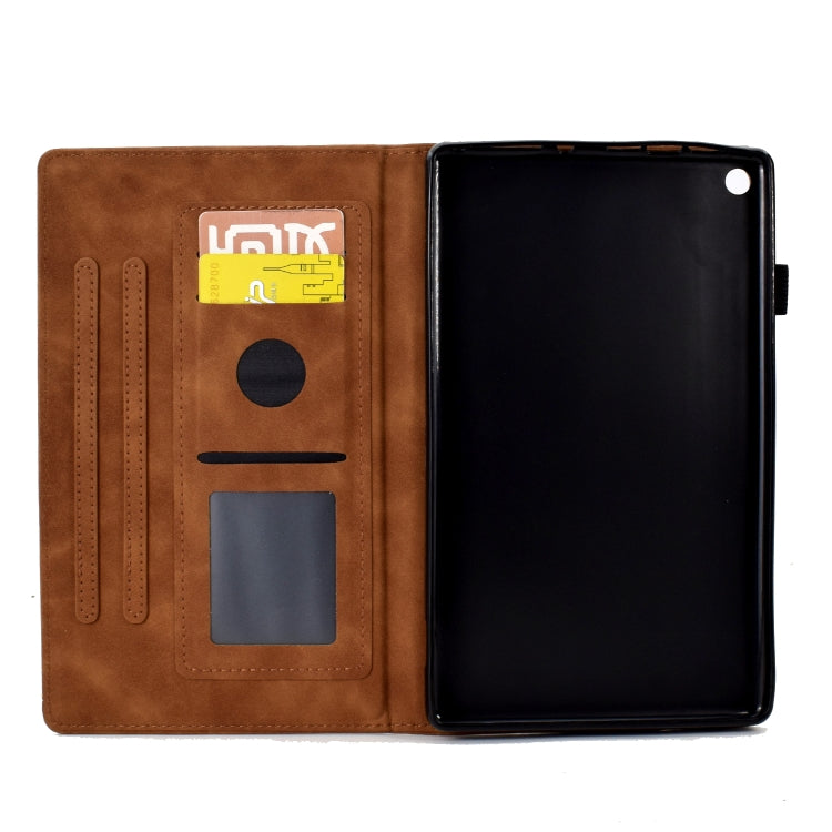 For Amazon Kindle Fire HD8 2018/2017/2016 Peony Butterfly Embossed Leather Smart Tablet Case(Brown) - Amazon by PMC TechLife | Online Shopping South Africa | PMC TechLife | Buy Now Pay Later Mobicred