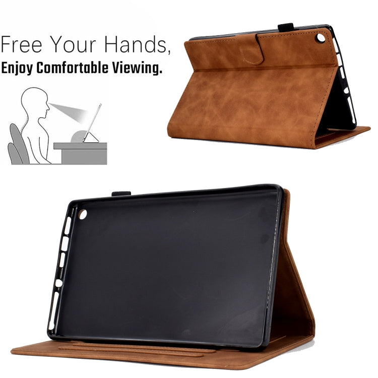 For Amazon Kindle Fire HD8 2018/2017/2016 Peony Butterfly Embossed Leather Smart Tablet Case(Brown) - Amazon by PMC TechLife | Online Shopping South Africa | PMC TechLife | Buy Now Pay Later Mobicred