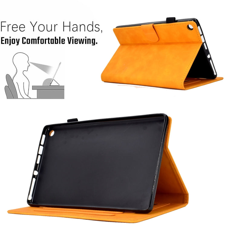 For Amazon Kindle Fire HD8 2018/2017/2016 Peony Butterfly Embossed Leather Smart Tablet Case(Khaki) - Amazon by PMC TechLife | Online Shopping South Africa | PMC TechLife | Buy Now Pay Later Mobicred