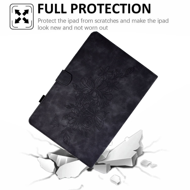 For Amazon Kindle Fire HD8 2020 Peony Butterfly Embossed Leather Smart Tablet Case(Black) - Amazon by PMC TechLife | Online Shopping South Africa | PMC TechLife | Buy Now Pay Later Mobicred