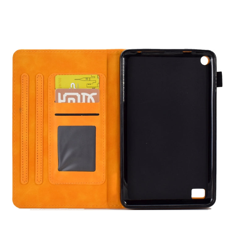 For Amazon Kindle Fire 7 2019/2017/2015 Peony Butterfly Embossed Leather Smart Tablet Case(Khaki) - Amazon by PMC TechLife | Online Shopping South Africa | PMC TechLife | Buy Now Pay Later Mobicred