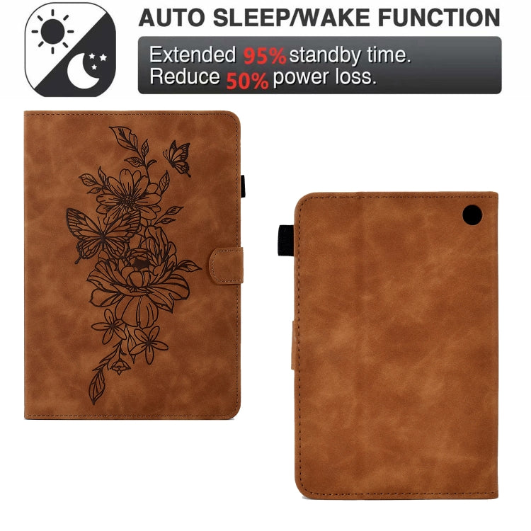 For Amazon Kindle Fire 7 2022 Peony Butterfly Embossed Leather Smart Tablet Case(Brown) - Amazon by PMC TechLife | Online Shopping South Africa | PMC TechLife | Buy Now Pay Later Mobicred