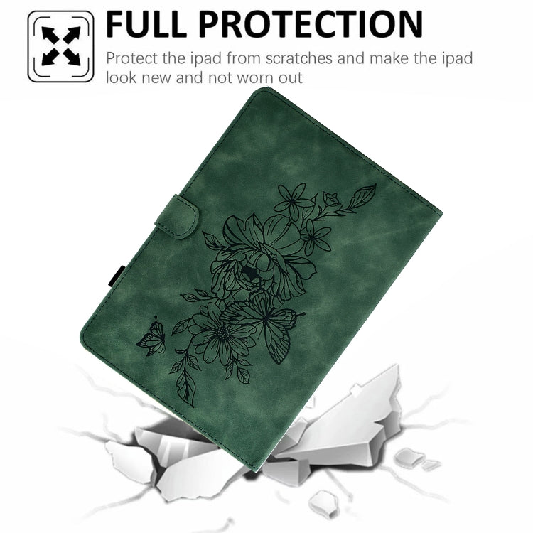 For Amazon Kindle Fire 7 2022 Peony Butterfly Embossed Leather Smart Tablet Case(Green) - Amazon by PMC TechLife | Online Shopping South Africa | PMC TechLife | Buy Now Pay Later Mobicred