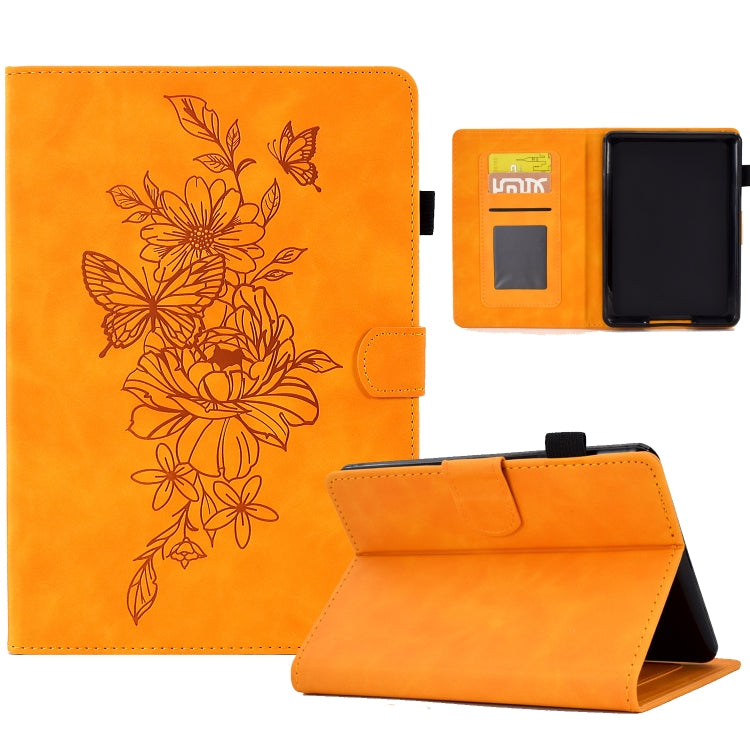 For Amazon Kindle Paperwhite 4/3/2/1 Peony Butterfly Embossed Leather Smart Tablet Case(Khaki) - Amazon by PMC TechLife | Online Shopping South Africa | PMC TechLife | Buy Now Pay Later Mobicred