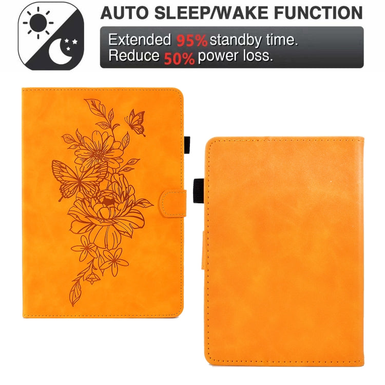For Amazon Kindle Paperwhite 4/3/2/1 Peony Butterfly Embossed Leather Smart Tablet Case(Khaki) - Amazon by PMC TechLife | Online Shopping South Africa | PMC TechLife | Buy Now Pay Later Mobicred