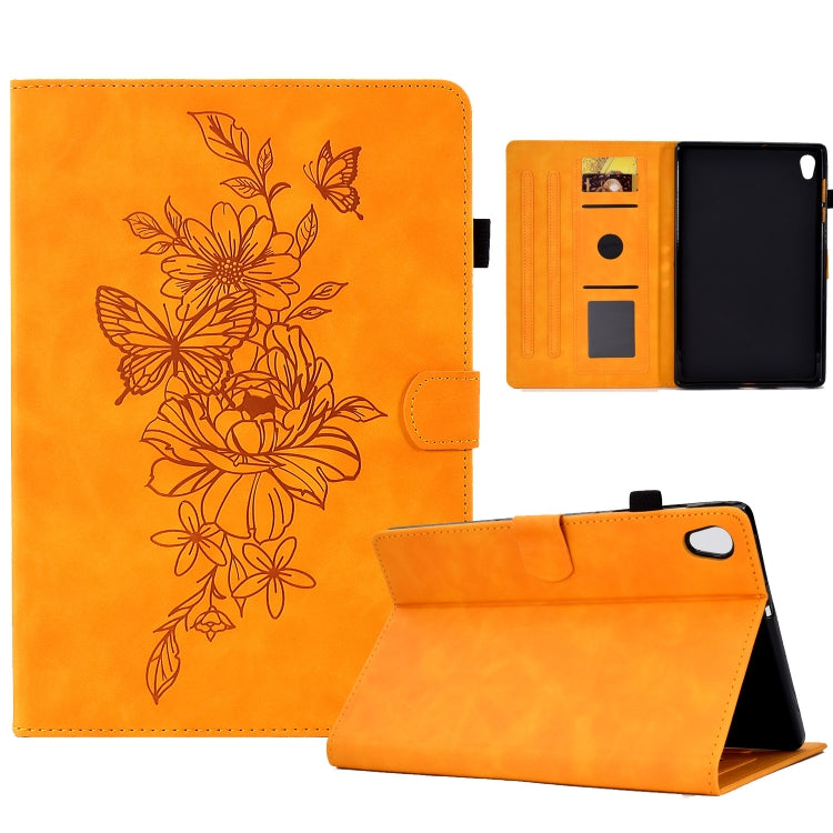 For Lenovo Tab M10 Gen 2 Peony Butterfly Embossed Leather Smart Tablet Case(Khaki) - Lenovo by PMC TechLife | Online Shopping South Africa | PMC TechLife | Buy Now Pay Later Mobicred