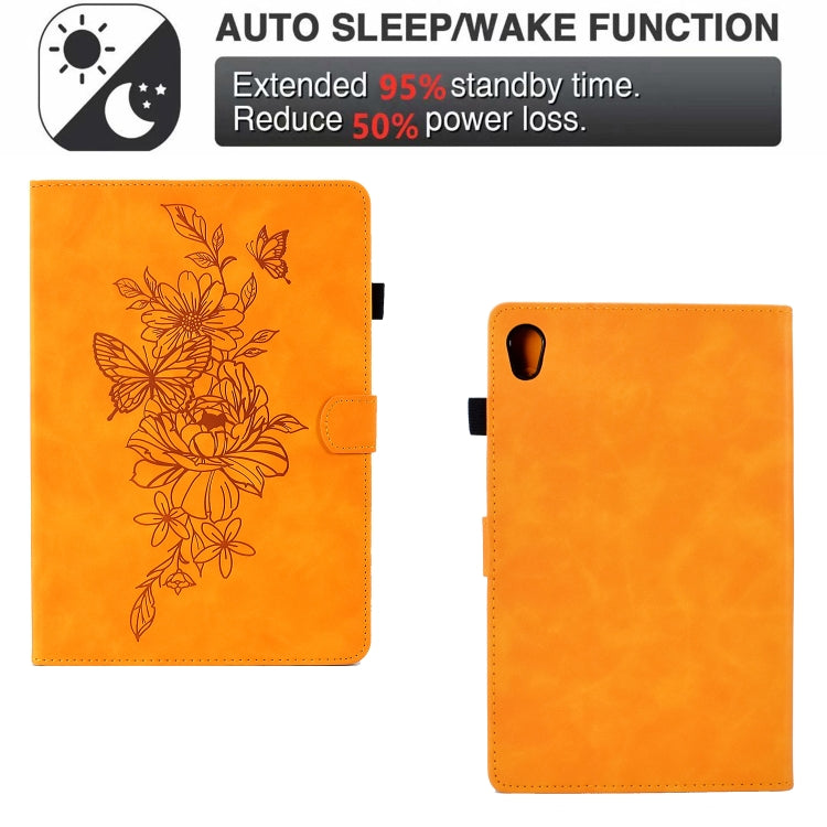 For Lenovo Tab M10 Gen 2 Peony Butterfly Embossed Leather Smart Tablet Case(Khaki) - Lenovo by PMC TechLife | Online Shopping South Africa | PMC TechLife | Buy Now Pay Later Mobicred
