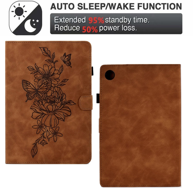 For Lenovo Tab M10 Plus Peony Butterfly Embossed Leather Smart Tablet Case(Brown) - Lenovo by PMC TechLife | Online Shopping South Africa | PMC TechLife | Buy Now Pay Later Mobicred