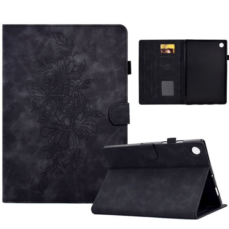 For Lenovo Tab M10 Plus Peony Butterfly Embossed Leather Smart Tablet Case(Black) - Lenovo by PMC TechLife | Online Shopping South Africa | PMC TechLife | Buy Now Pay Later Mobicred