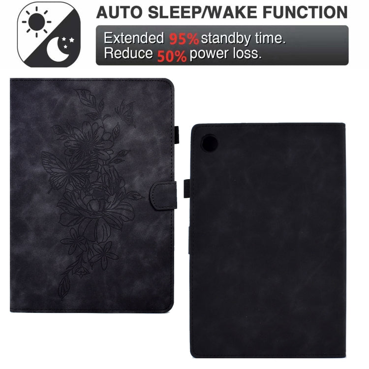 For Lenovo Tab M10 Plus Peony Butterfly Embossed Leather Smart Tablet Case(Black) - Lenovo by PMC TechLife | Online Shopping South Africa | PMC TechLife | Buy Now Pay Later Mobicred