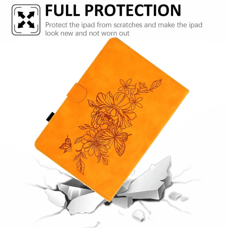 For Lenovo Tab M10 Plus Peony Butterfly Embossed Leather Smart Tablet Case(Khaki) - Lenovo by PMC TechLife | Online Shopping South Africa | PMC TechLife | Buy Now Pay Later Mobicred