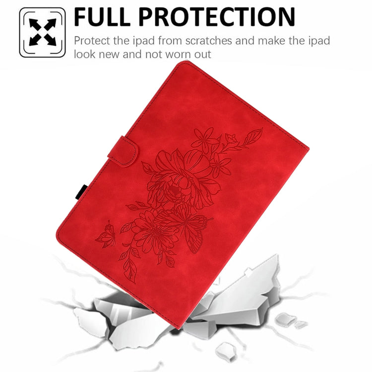 For Lenovo Tab M10 Plus 3rd Gen Peony Butterfly Embossed Leather Smart Tablet Case(Red) - Lenovo by PMC TechLife | Online Shopping South Africa | PMC TechLife | Buy Now Pay Later Mobicred