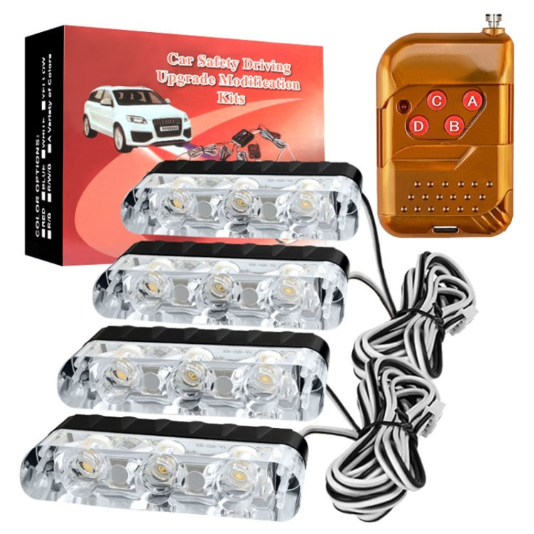 4 in 1 Car 12LEDs Grille Flash Lights Warning Lights with Wireless Remote Control, Color:Red Blue - Warning Lights by PMC Jewellery | Online Shopping South Africa | PMC Jewellery | Buy Now Pay Later Mobicred